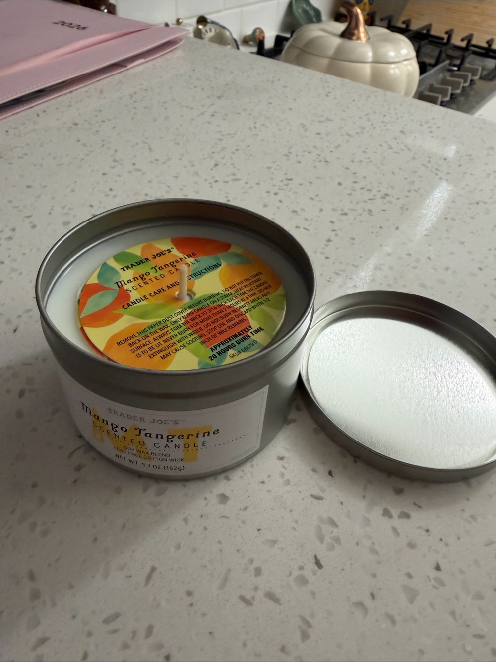 Trader Joe's Mango Tangerine Scented Tin Candle - White